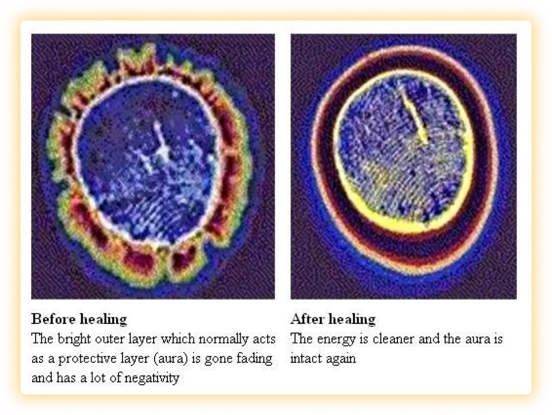 a patient’s fingertip before and after a reiki healing session